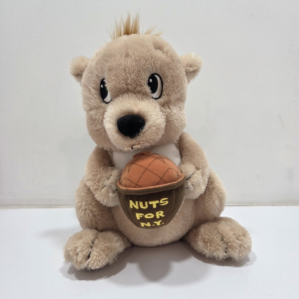 11" Toys R US Times Square Brown Plush Squirrel Holding Nut Nuts for NY Souvenir